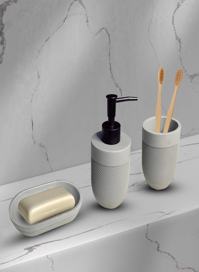 iBELL Polyresin Bathroom Set of 3 Pcs - Soap Dispenser, Tumbler, Soap Dish for Bathroom Decor and Home Gift Set,Grey - Image 4